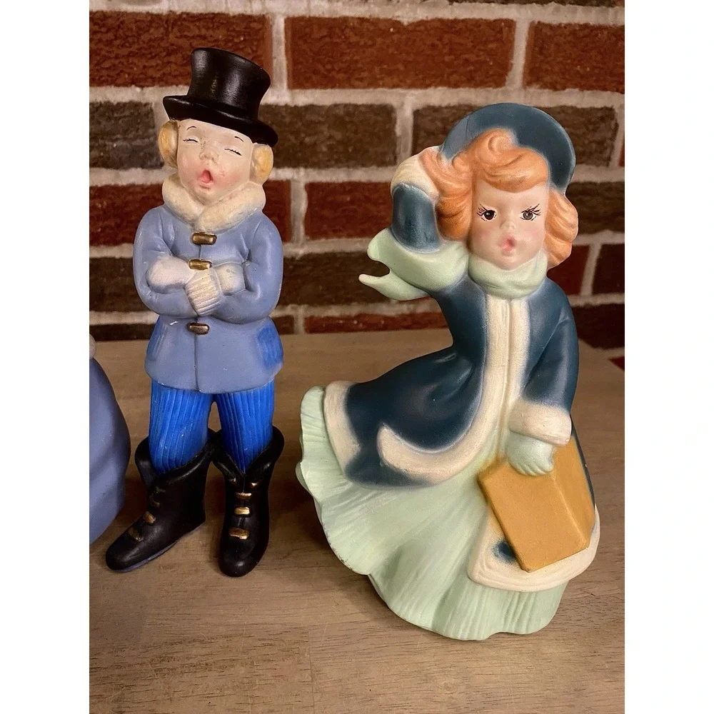 Vintage Ceramic Atlantic Mold Hand Painted Christmas Carolers Set 4 Holiday 9